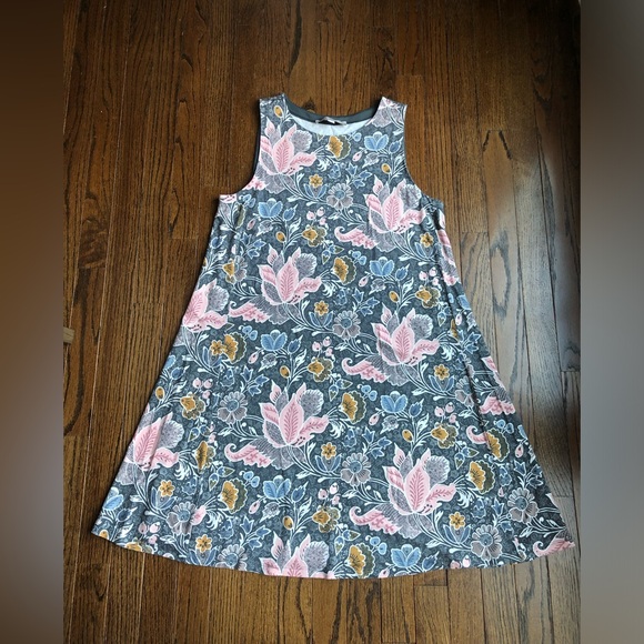 LOFT Dresses & Skirts - LOFT Women’s M Gray/Blue/Pink Floral Sleeveless Flowing A-Line Sun Dress - EUC!